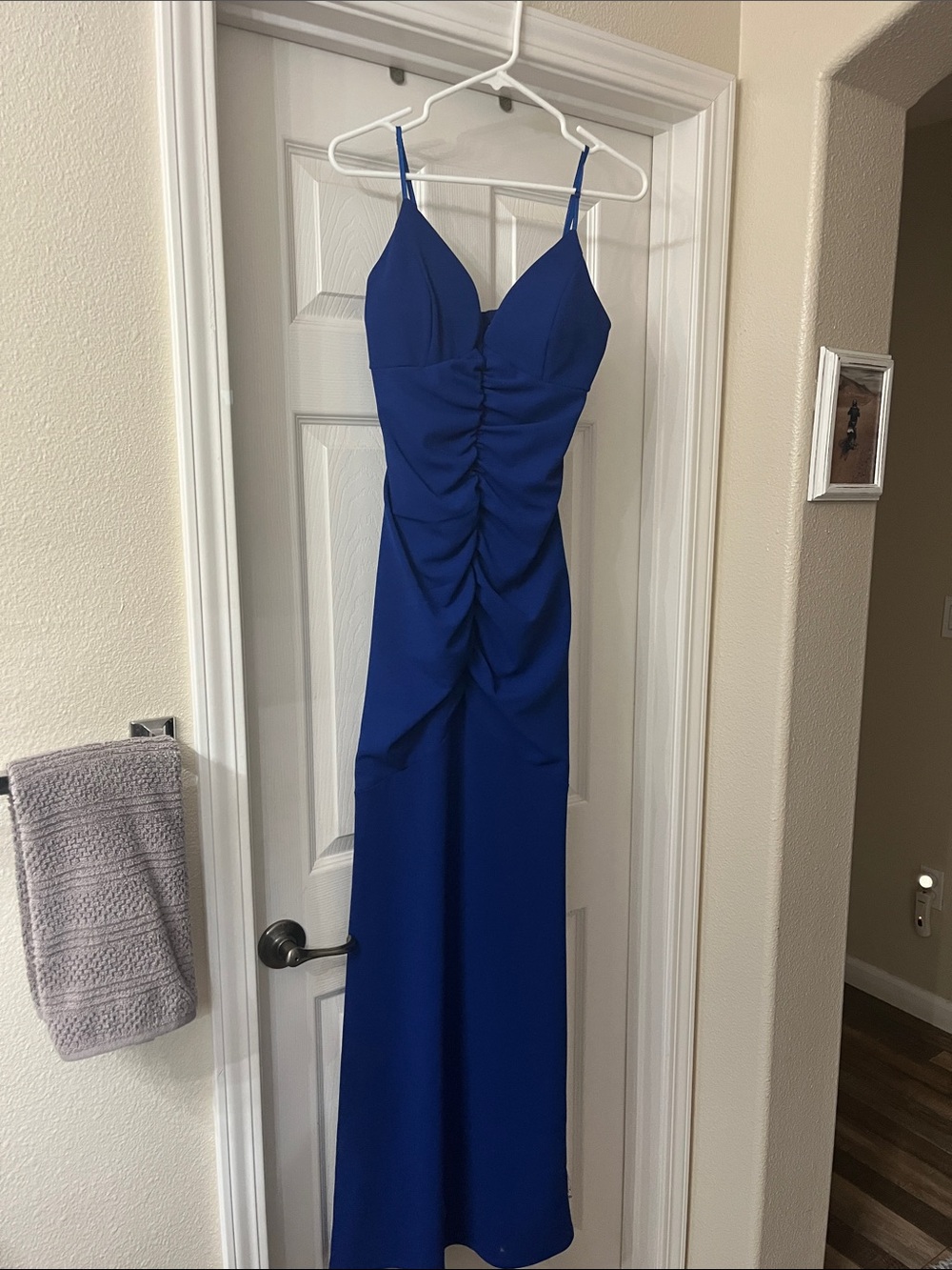 Windsor Cobalt Blue Ruched Spaghetti-Strap Maxi Dress